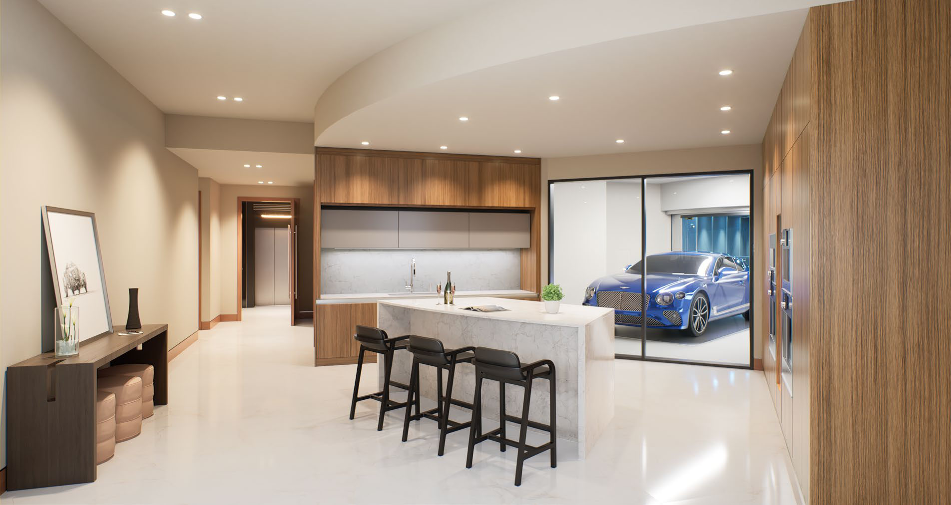 Residencia Bentayga — cocina y galería con garaje — Bentley Residences